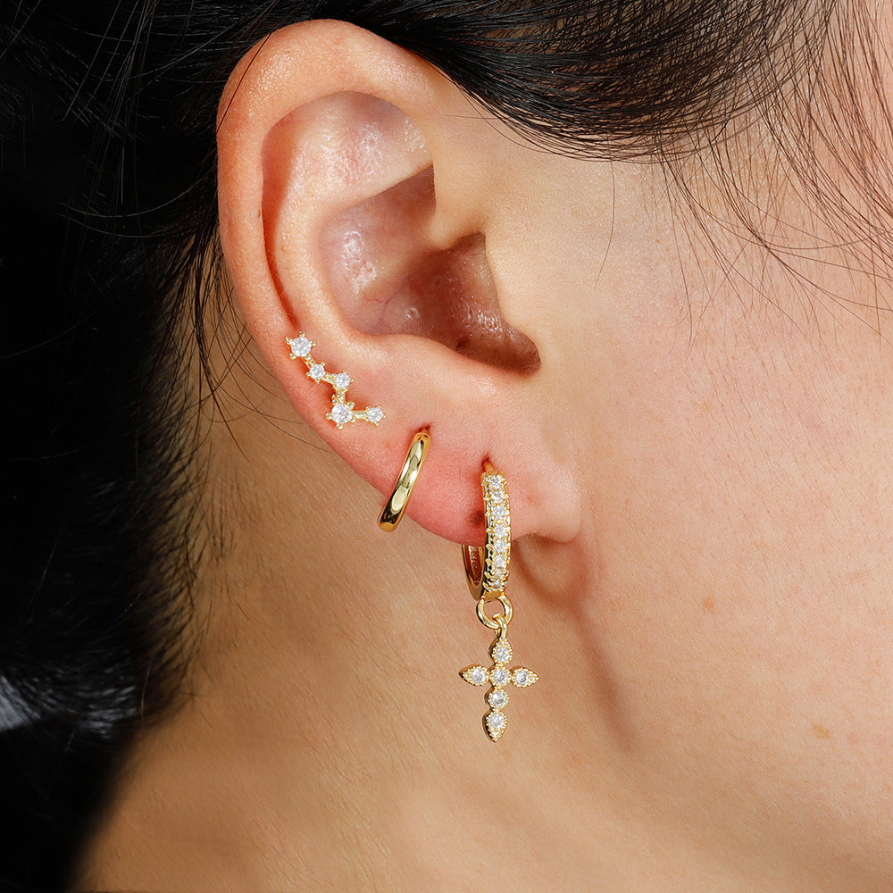 Wholesale Gold Plated Water Drop Cross Zircon Earrings Trendy Party Jewelry