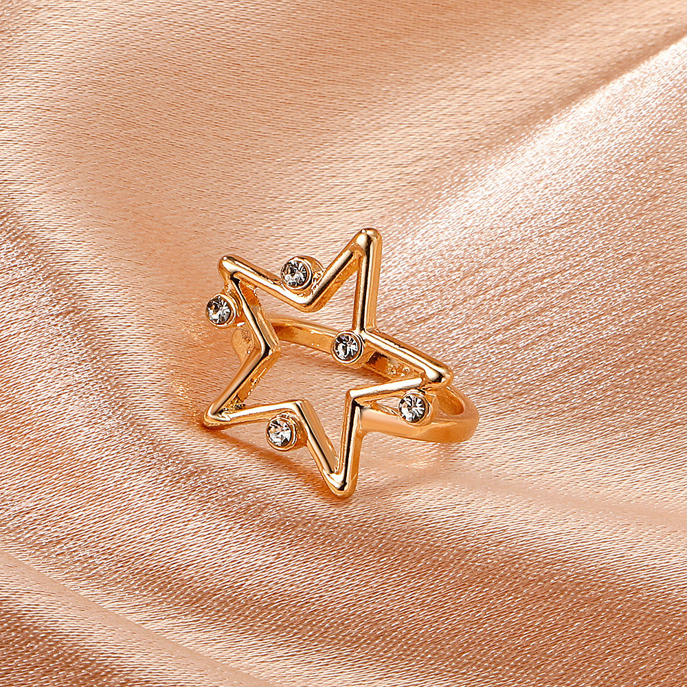 Wholesale  Micro-inlaid Zircon Five-pointed Star Food Finger Ring