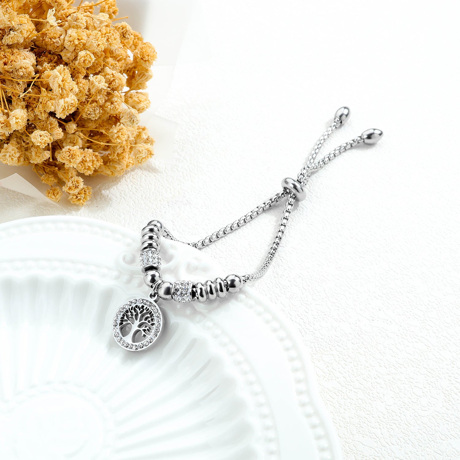 Wholesale Titanium Steel Diamond Tree of Life Bracelet