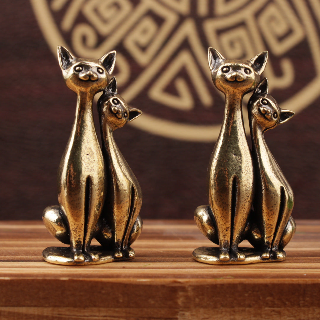 Wholesale Brass Couple Cat Figurine,  Chinese Style Home Office Decor,  Resale