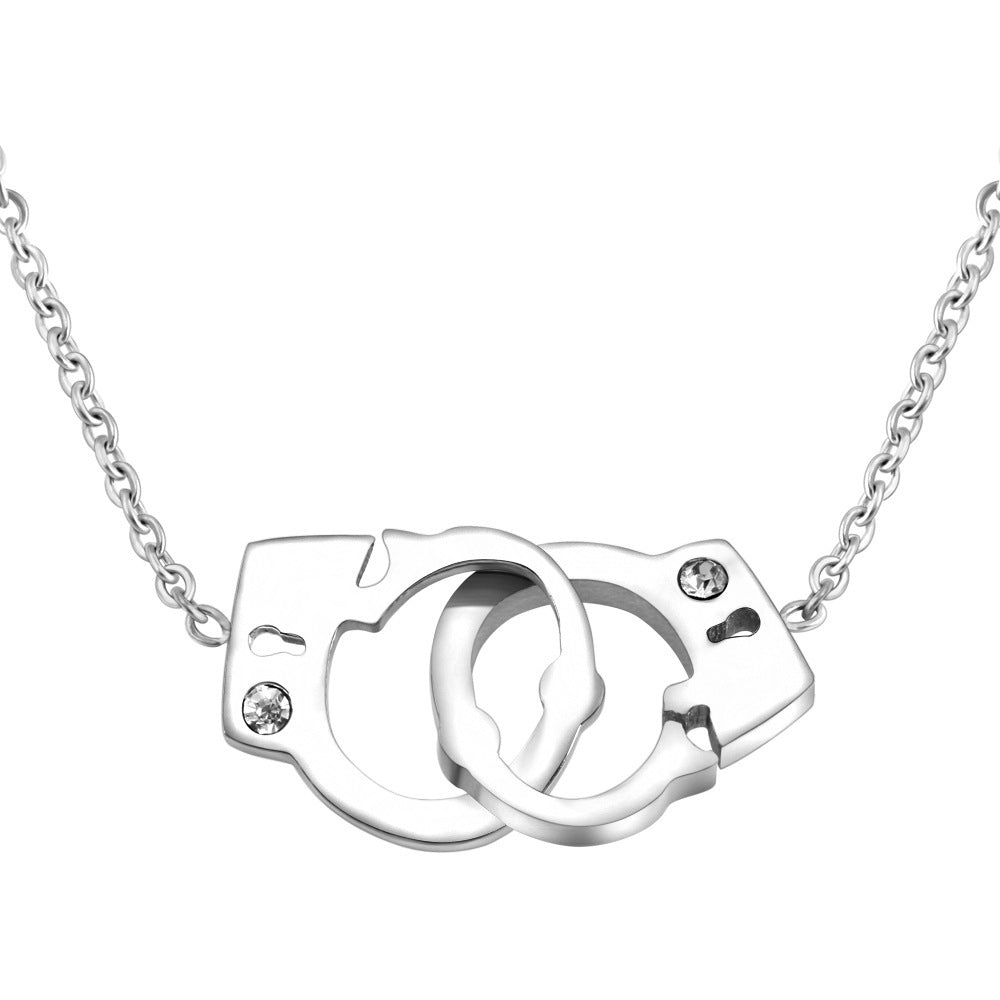 Wholesale Handcuffs Interlocking Couple Bracelet Titanium Steel Necklace ACC-NE-ZhongJi002