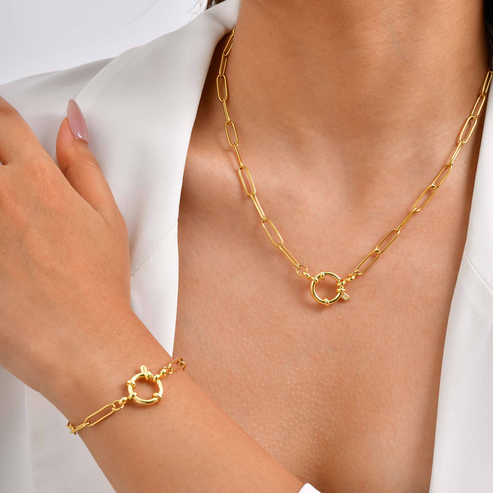 Wholesale Women S Gold Stainless Steel Flat Cross Chain Bracelet Bubble Clasp Fashion Jewelry Everyday Accessory For Boutique Resale