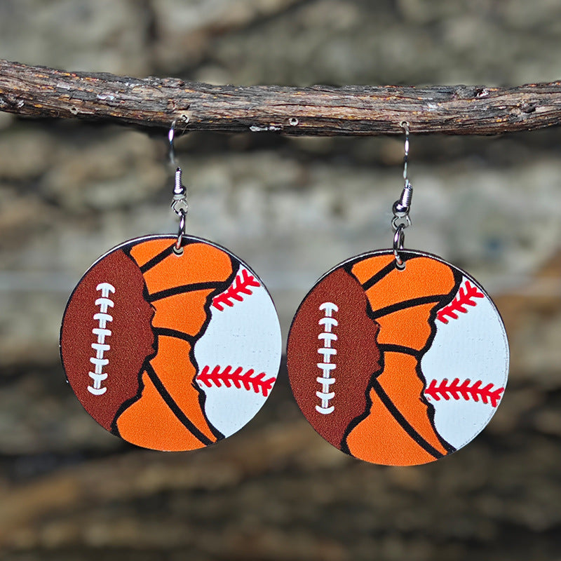 Wholesale Sports Wind Earrings Football Basketball Billiards Baseball Stitching Leopard Earrings