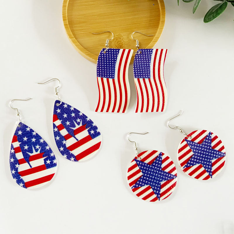 Wholesale American Independence Day Teardrop Shaped PU Leather Earrings ACC-ES-YiYuan005