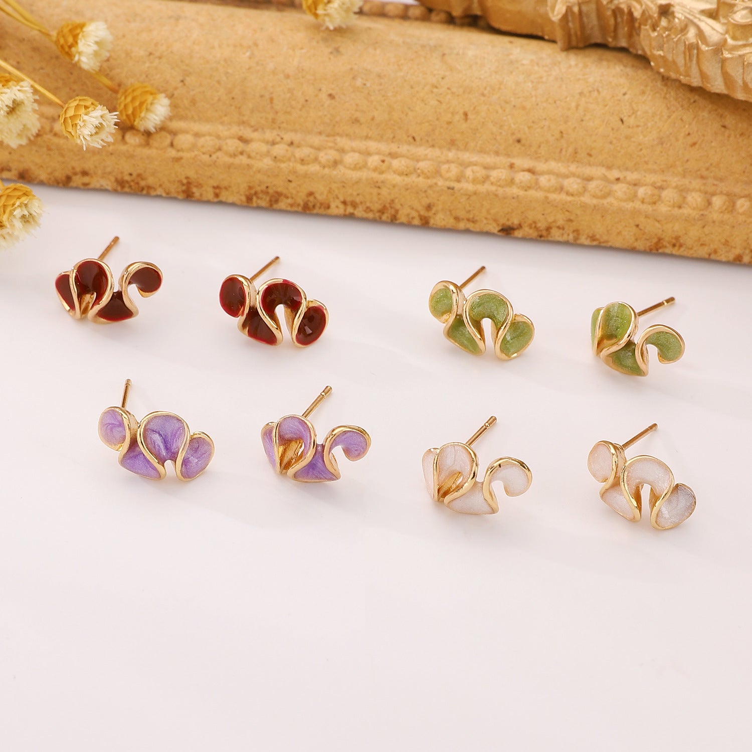 Wholesale Trendy Colorful Drip Oil Irregular Flower Earrings For Women Floral Petal Jewelry Accessory Party Wear