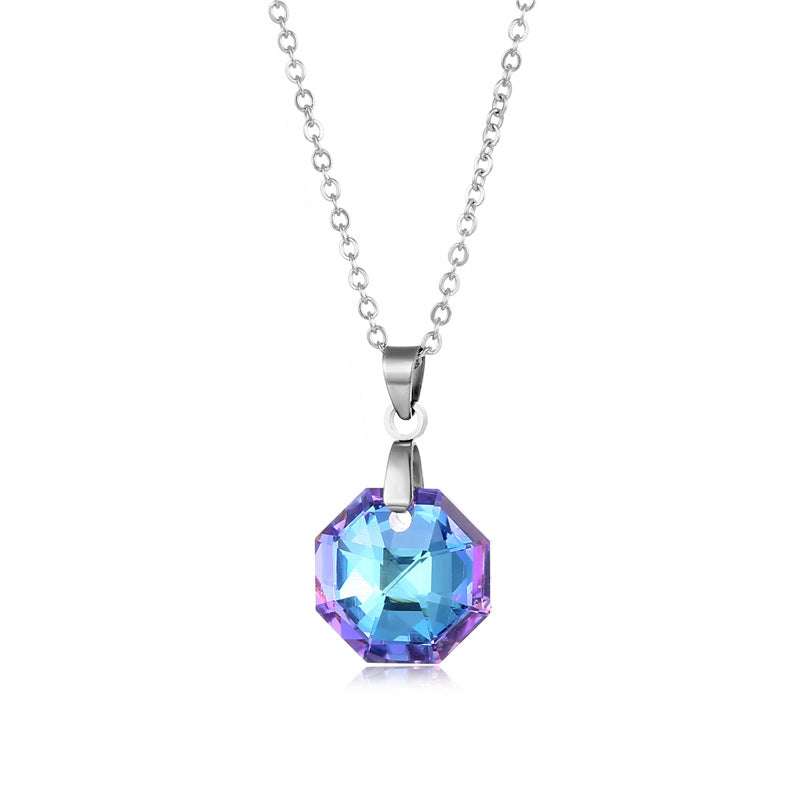 Wholesale Octagon K9 Crystal Stainless Steel Necklace ACC-NE-MinM002
