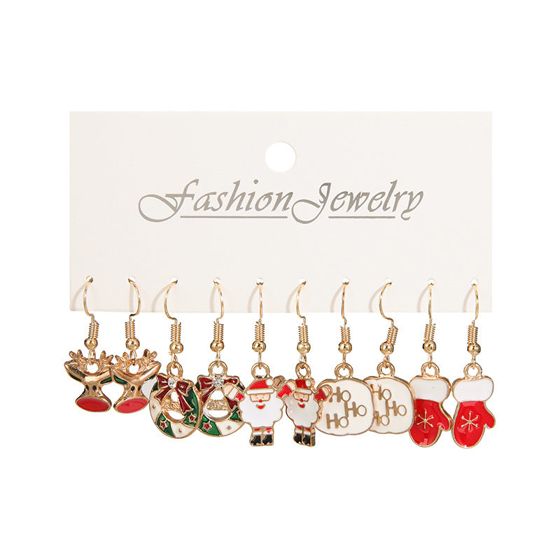 Wholesale Christmas Earrings 5 pairs Set Santa Claus Snowflake Earrings ACC-ES-Zhey006