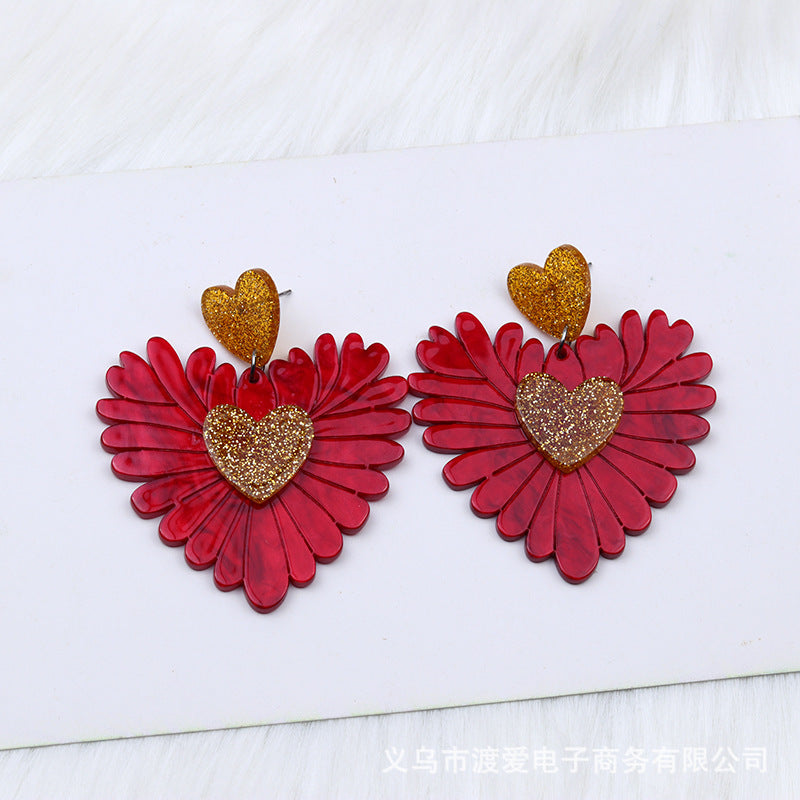 Wholesale Valentine's Day Heart Spliced Acrylic Earrings