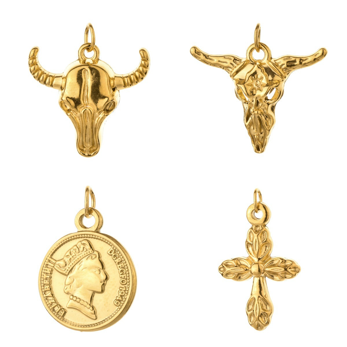 Wholesale  Stainless Steel Bull Head Horn Cross  Charms