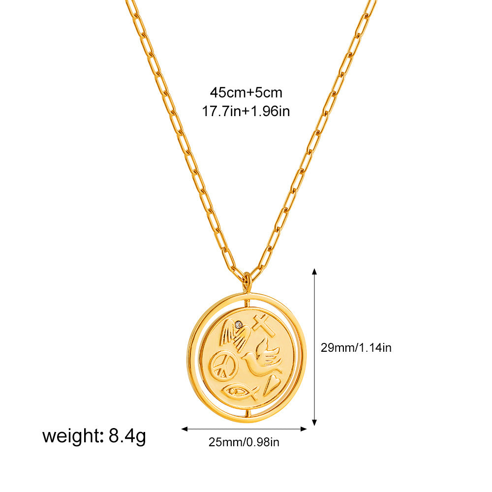 Wholesale  18K gold double-sided flip pendant sun inlaid diamond relief necklace