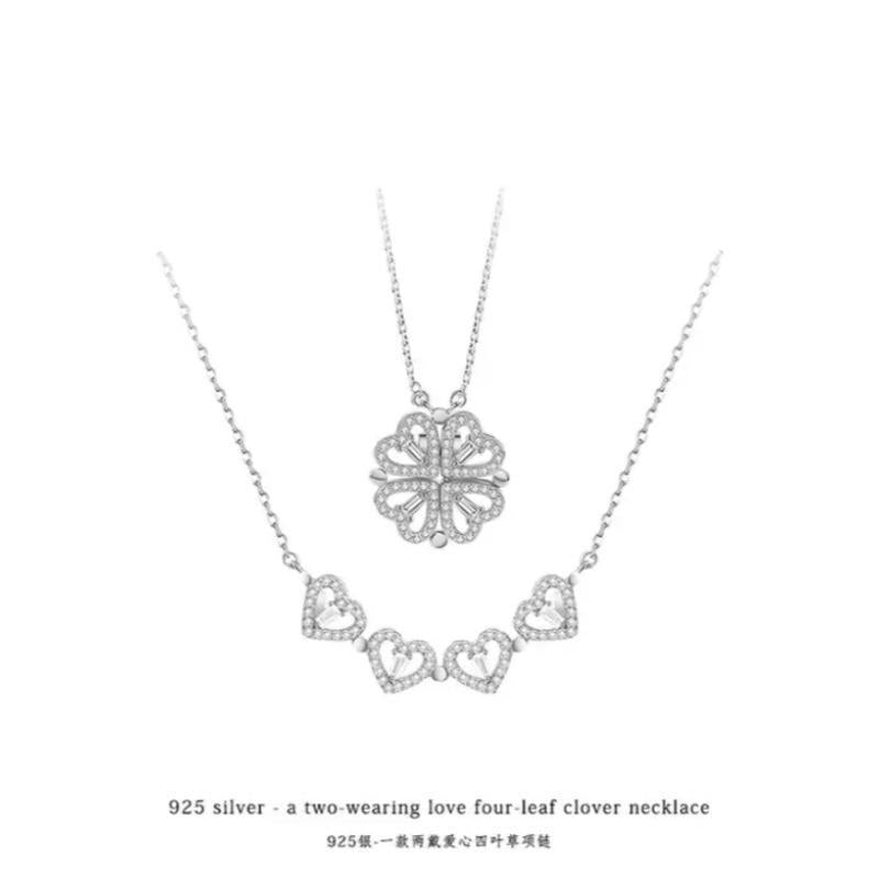 Wholesale Silver Shell S925 Sterling Silver Love Four Leaf Clover Necklace