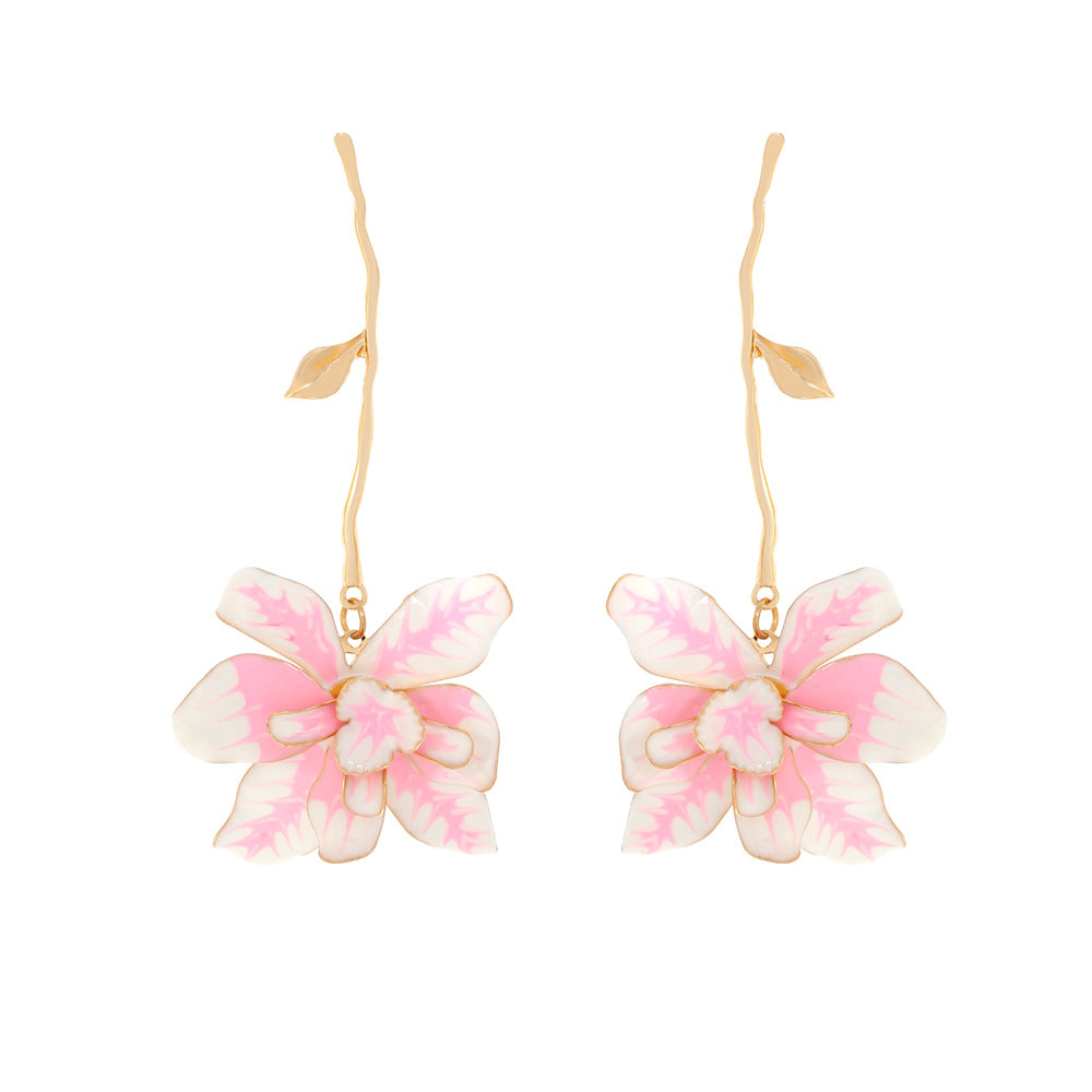 Wholesale Long Alloy Oil Drop Flower Pendant Earrings