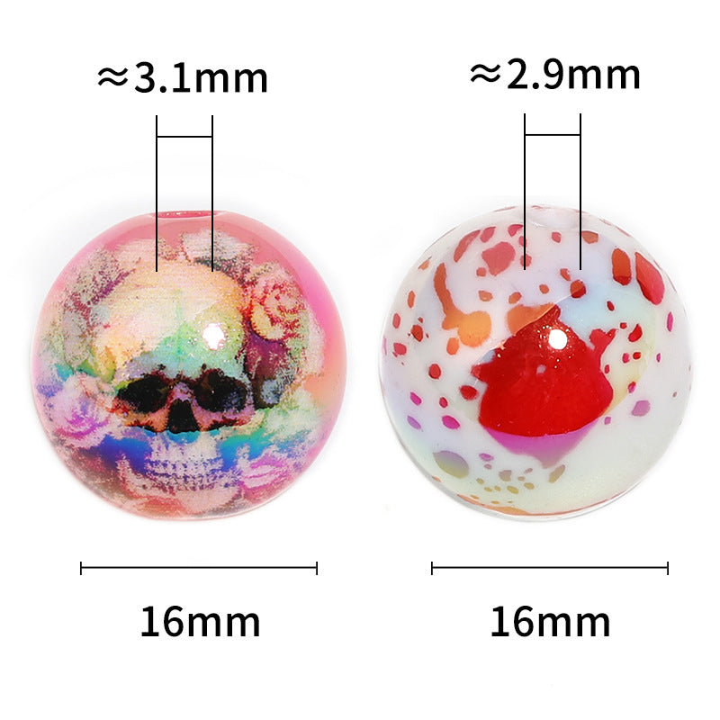 Wholesale 100pcs Halloween Diy Bead Pen Accessories Bloody Rose Skull Print Round Beads ACC-BDS-BLG112
