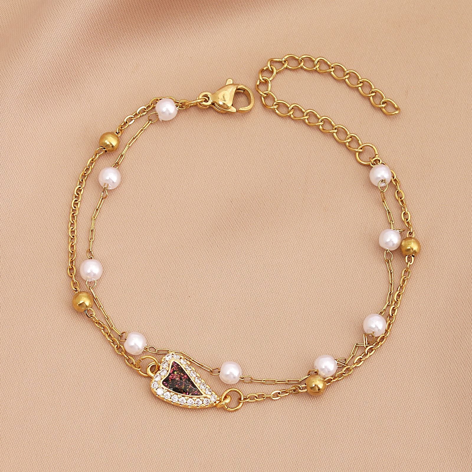 Wholesale heart-shaped stainless steel simple double chain adjustable ladies bracelet