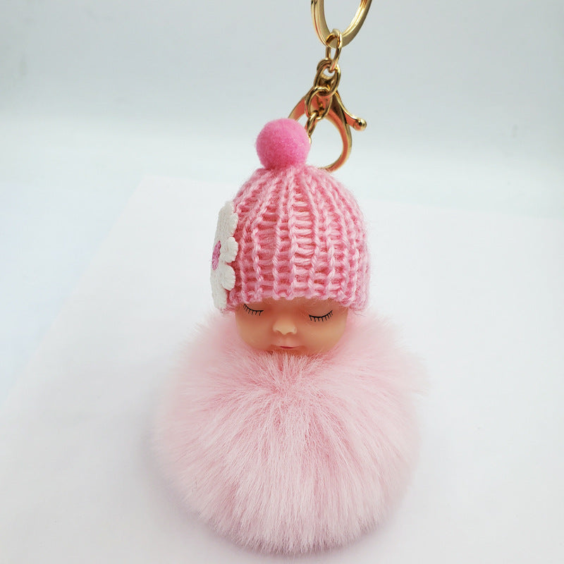 Wholesale cute sleeping doll keychain fur ball pendant ACC-KC-DY007