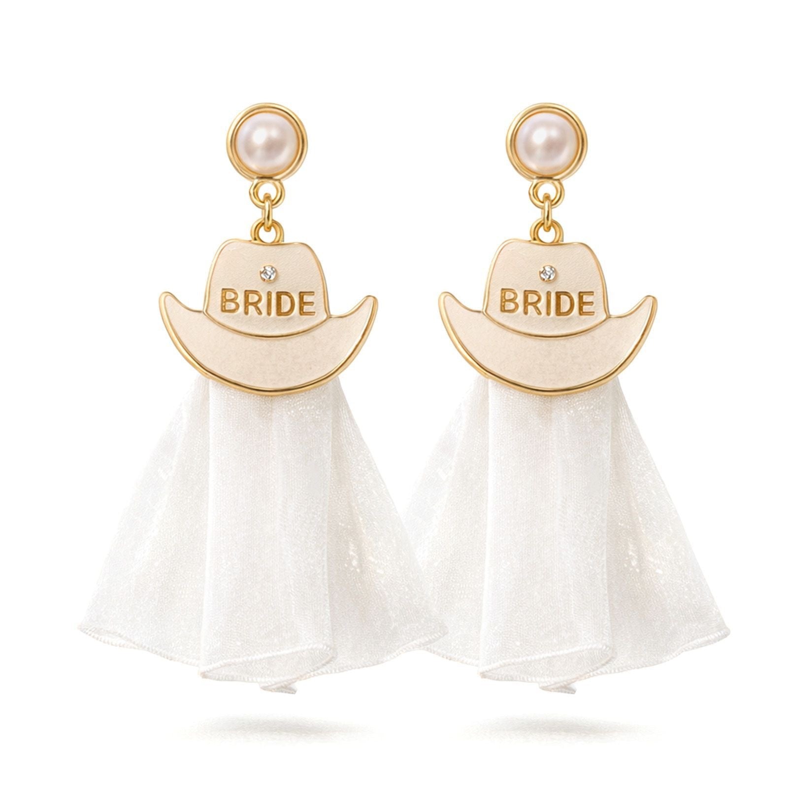 Wholesale Western Style Pearl Heart hinestone Bridal Cowboy Hat Earrings