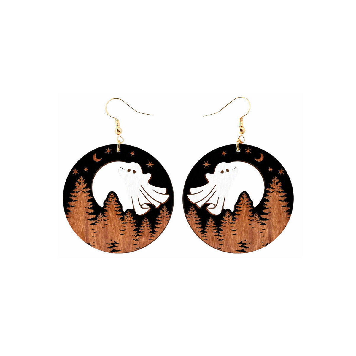 Wholesale  Halloween Wooden Earrings Funny Ghost Black Cat Skull  Earrings