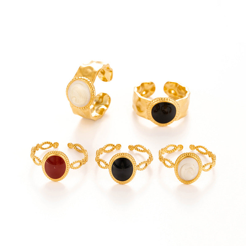 Wholesale  Titanium Steel Oil Dropping Geometric Light Luxury Opening Adjustable Ring