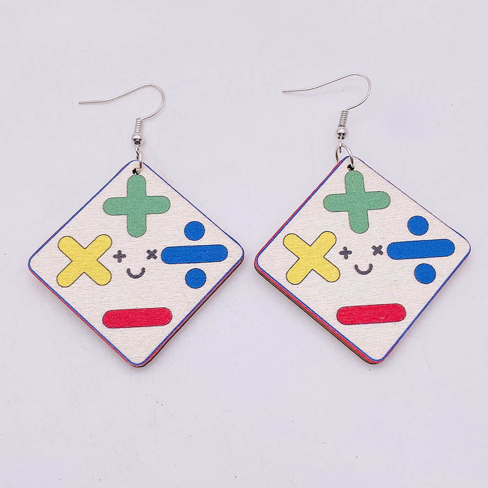 Wholesale Wooden Leopard-Print Pencil  Crayon  and Scissors Earrings