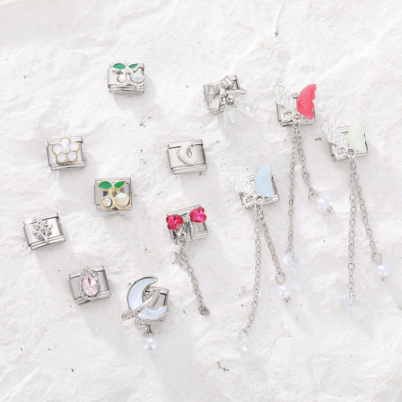 Wholesale Italian Charm Bracelet 9mm DIY Splicing Butterfly Patch Stainless Steel Composable Bracelet