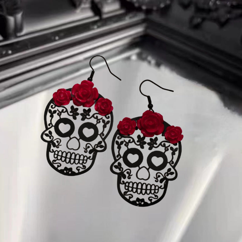 Wholesale Halloween Dark Gothic Rose Hollow Earrings ACC-ES-JunJie013