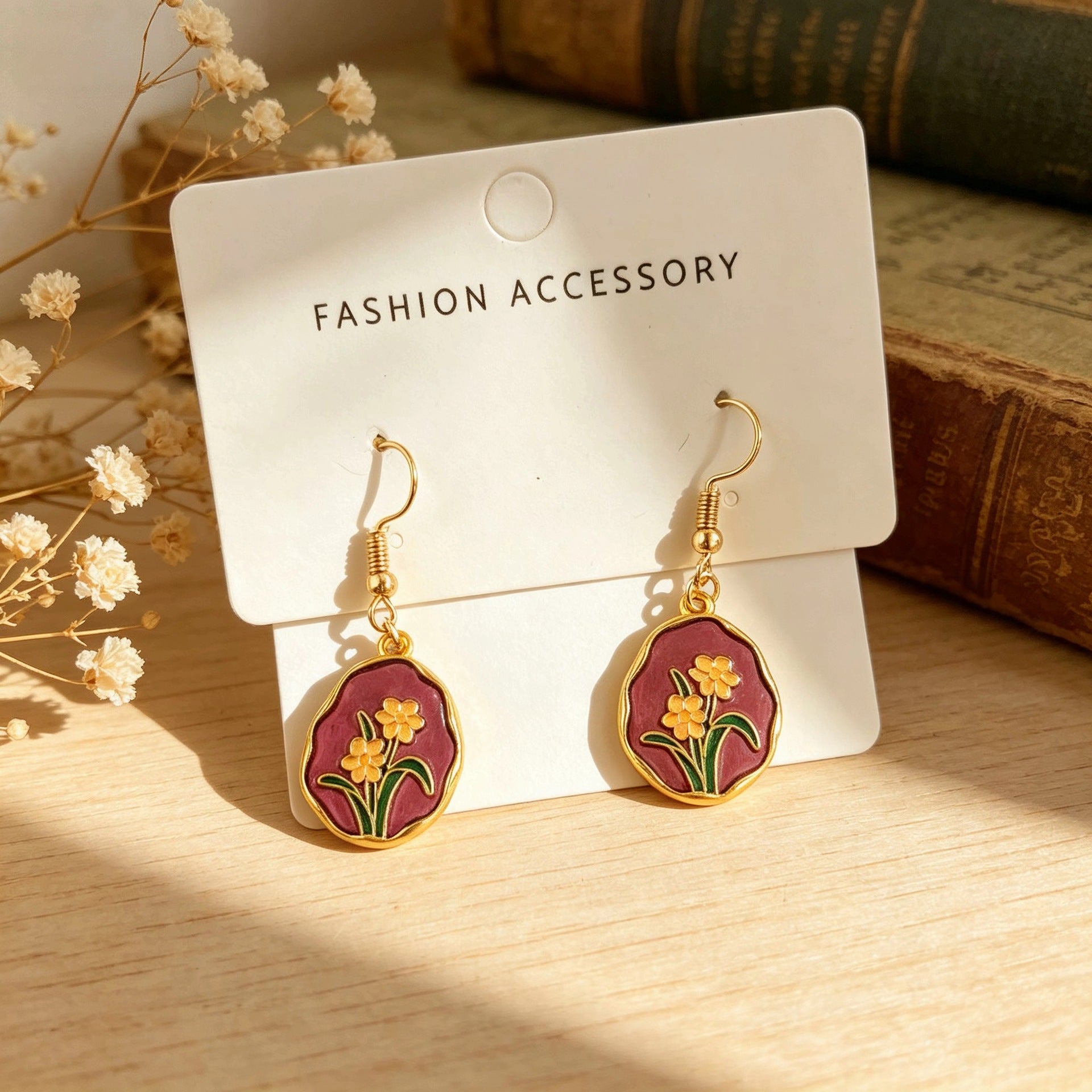 Wholesale Retro Oil Painting Style Floral Enamel Round Earrings