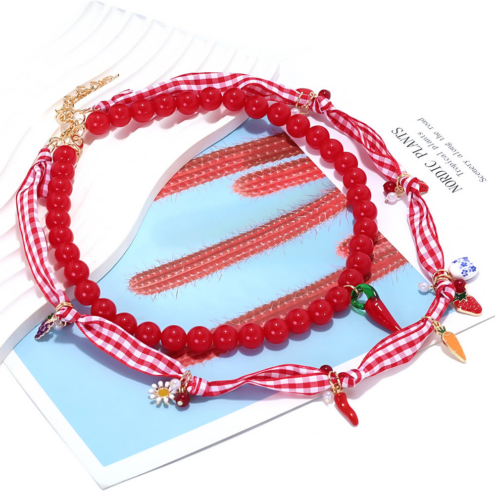 Wholesale  Strawberry Pepper Multi-layer Beaded Stacked Necklace
