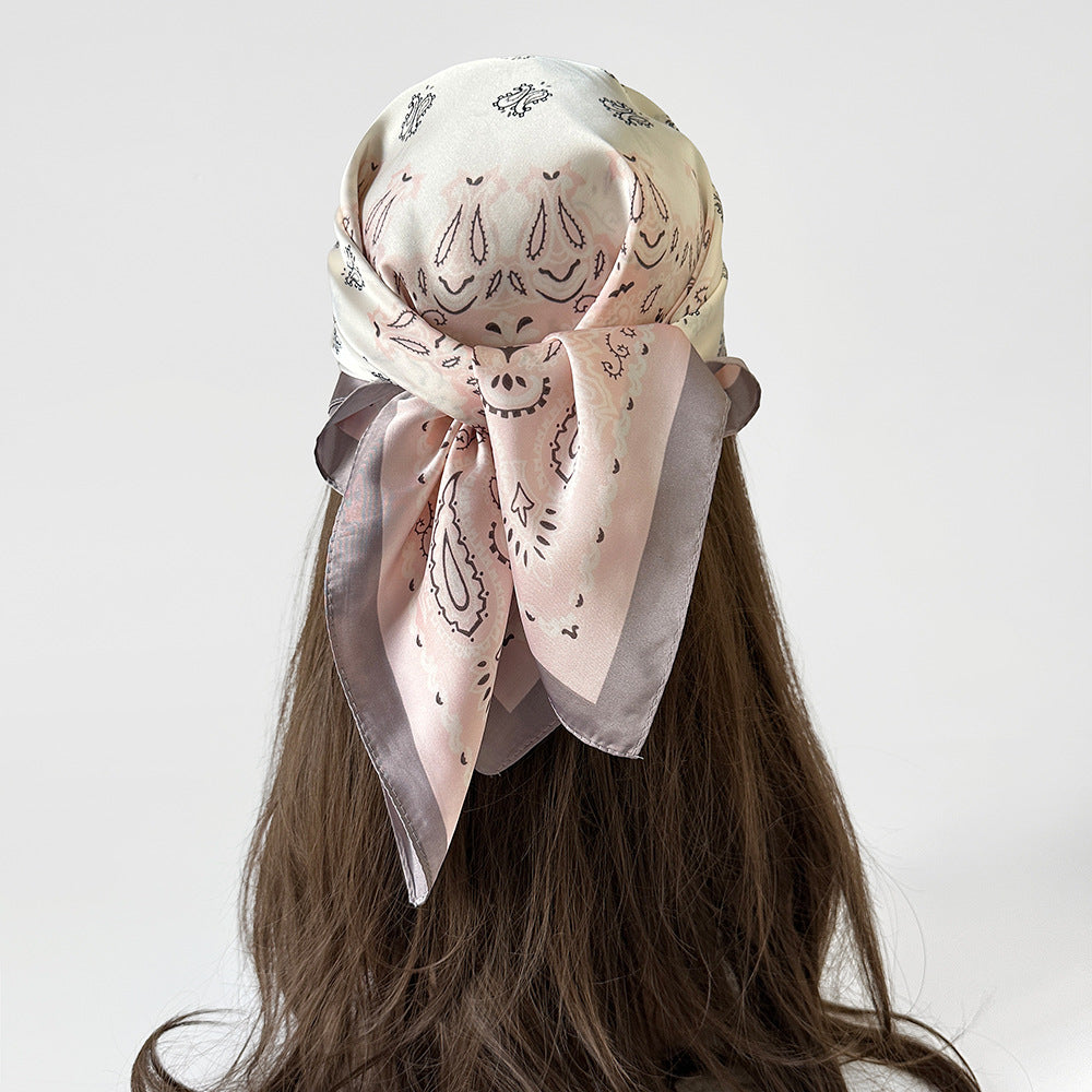 Wholesale Black and White Cashew Flower Silk  Scarf