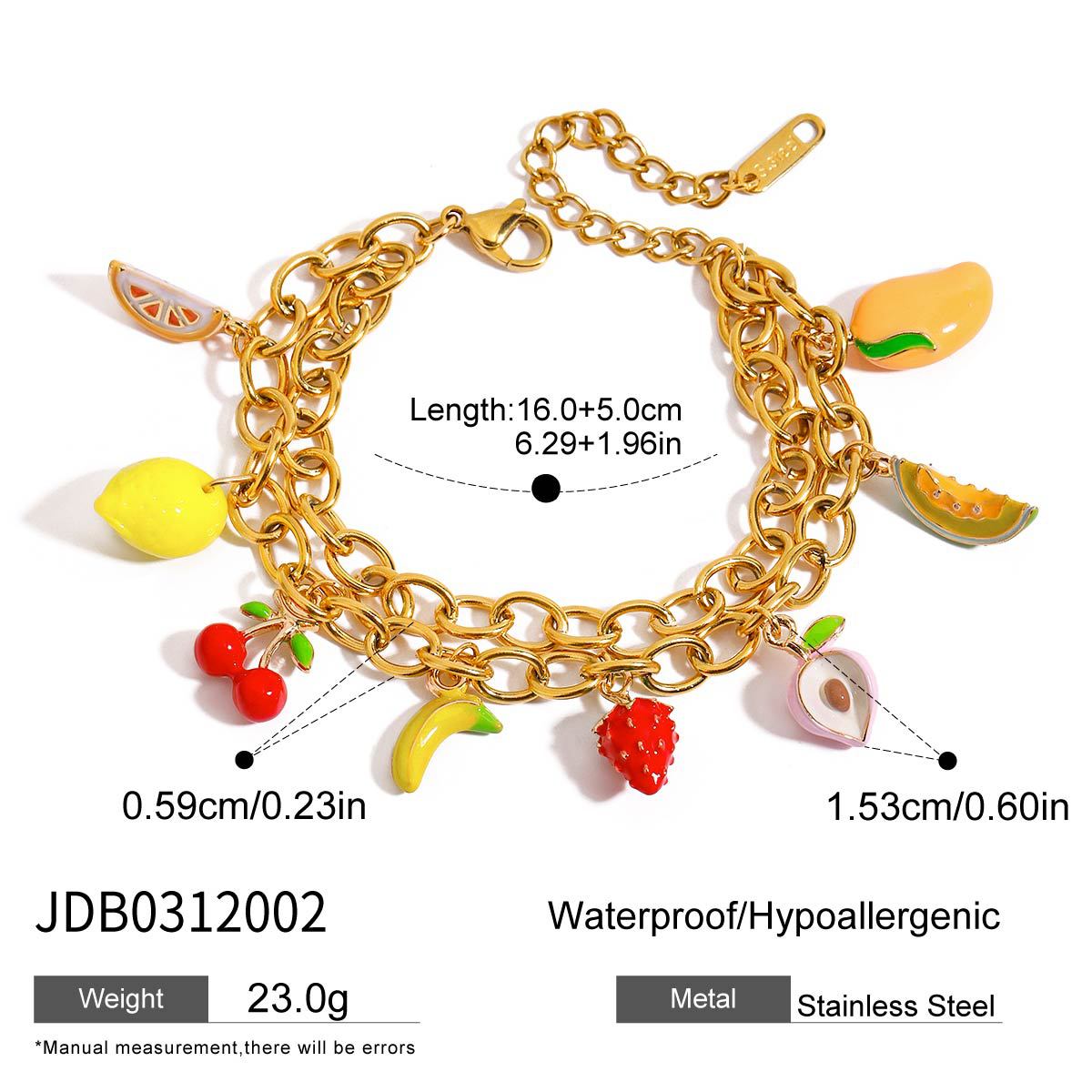 Wholesale  18K Gold Stainless Steel Double Cross Chain Oil Dropping Fruit Bracelet