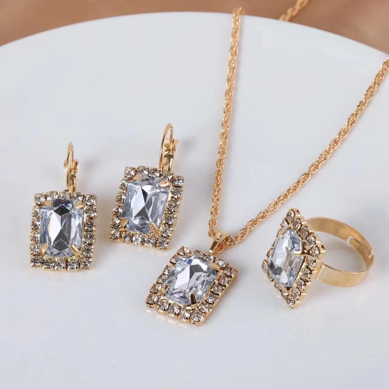 Wholesale Water Drop Heart Diamond Necklace Earring Set