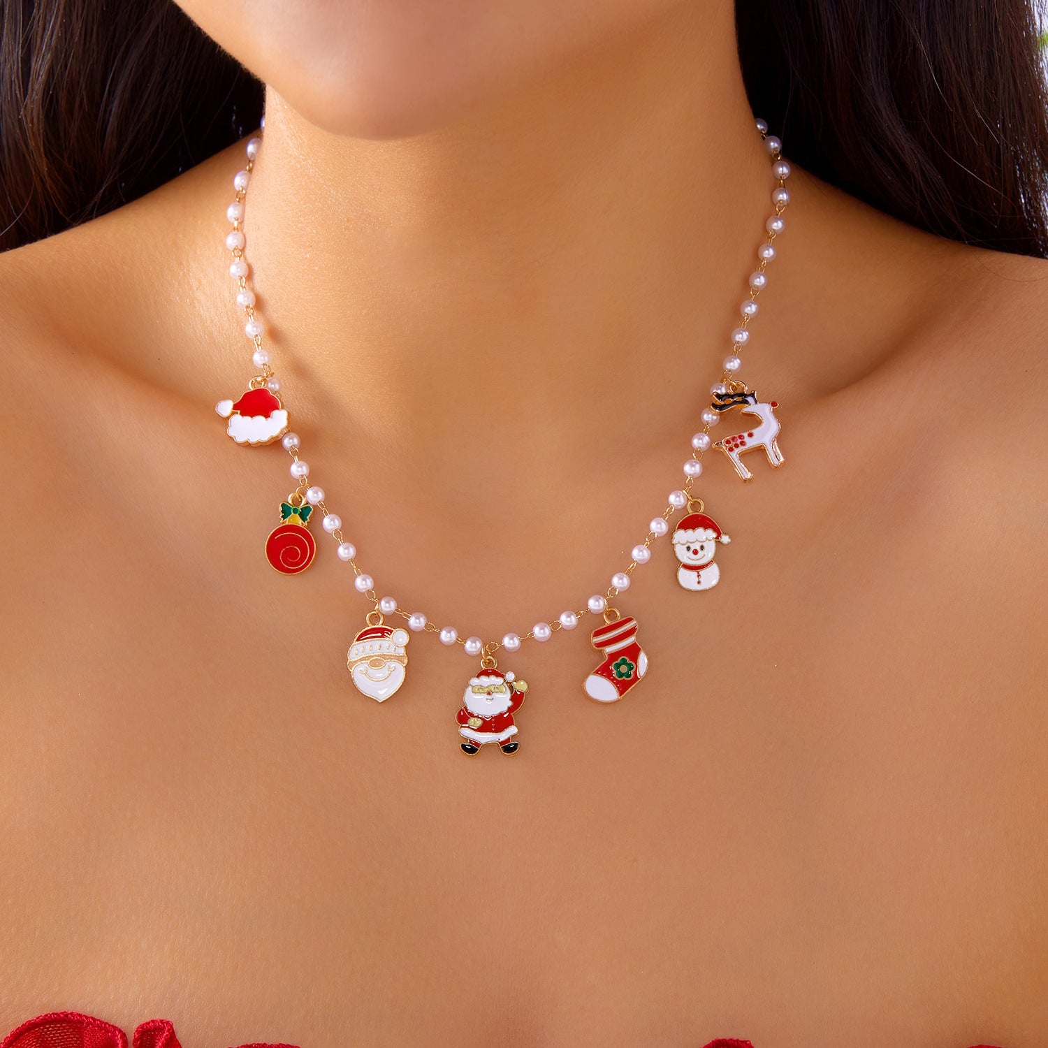 Wholesale Christmas Party  Snowman Elk Colorful Necklace