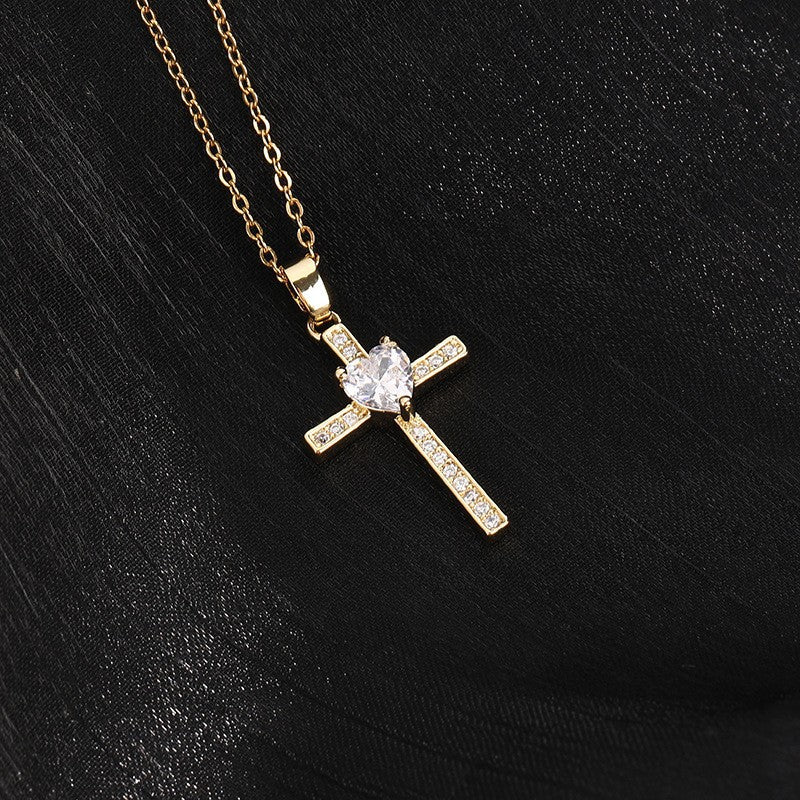 Wholesale Retro Punk Gold Plated Rhinestone Cross Necklace For Women Fashion Accessory Gift