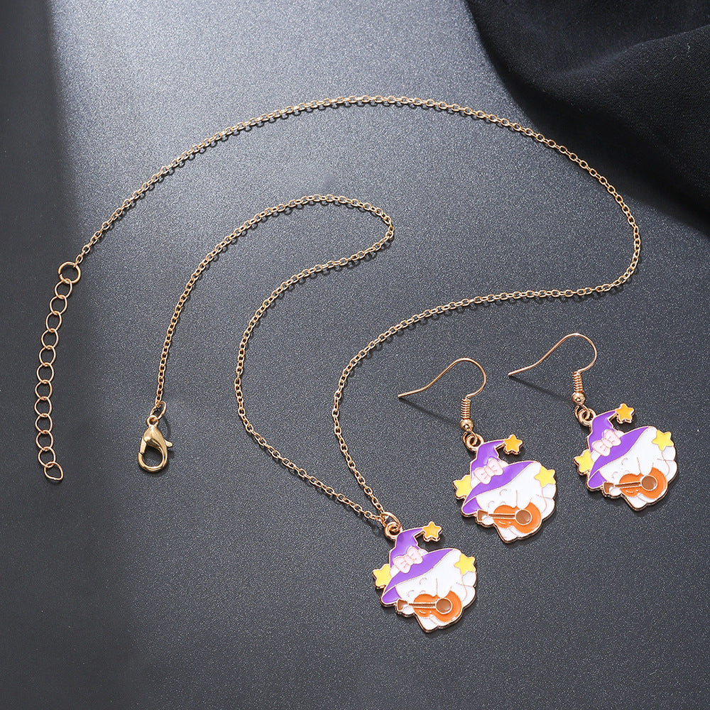 Wholesale Halloween Cartoon Funny Ring Ghost Earrings Necklaces Set ACC-NE-Zhey005