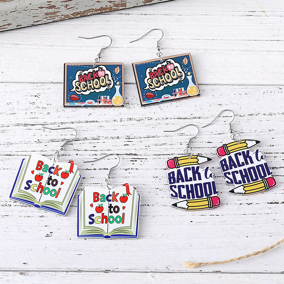 Wholesale School Season Blackboard Pencil Book Pendant Earrings
