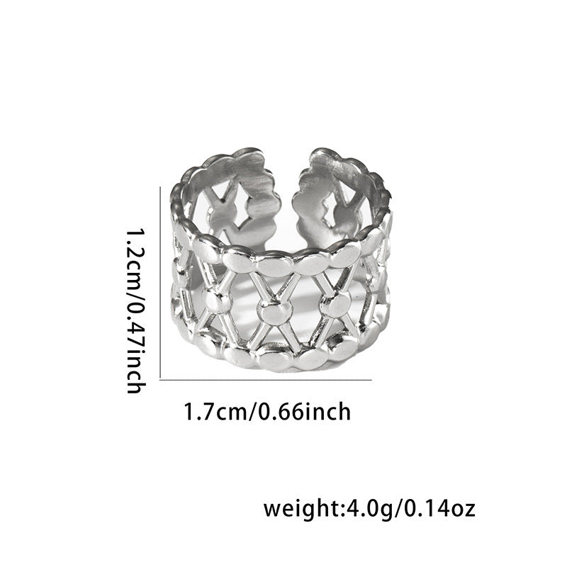 Wholesale Chic Geometric Hollow Leaf Open Ring,  Titanium Steel Electroplated,  Fashion Jewelry Accessory