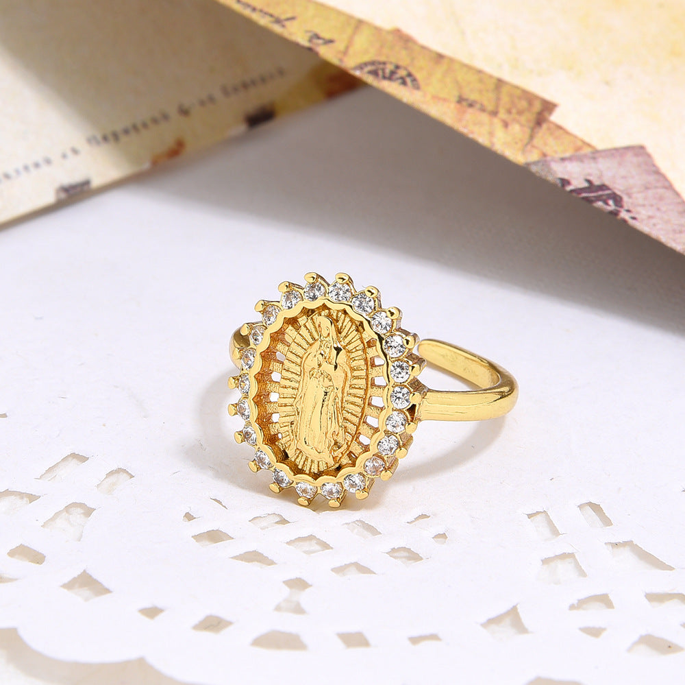 Wholesale Copper and Zircon Virgin Mary Ring