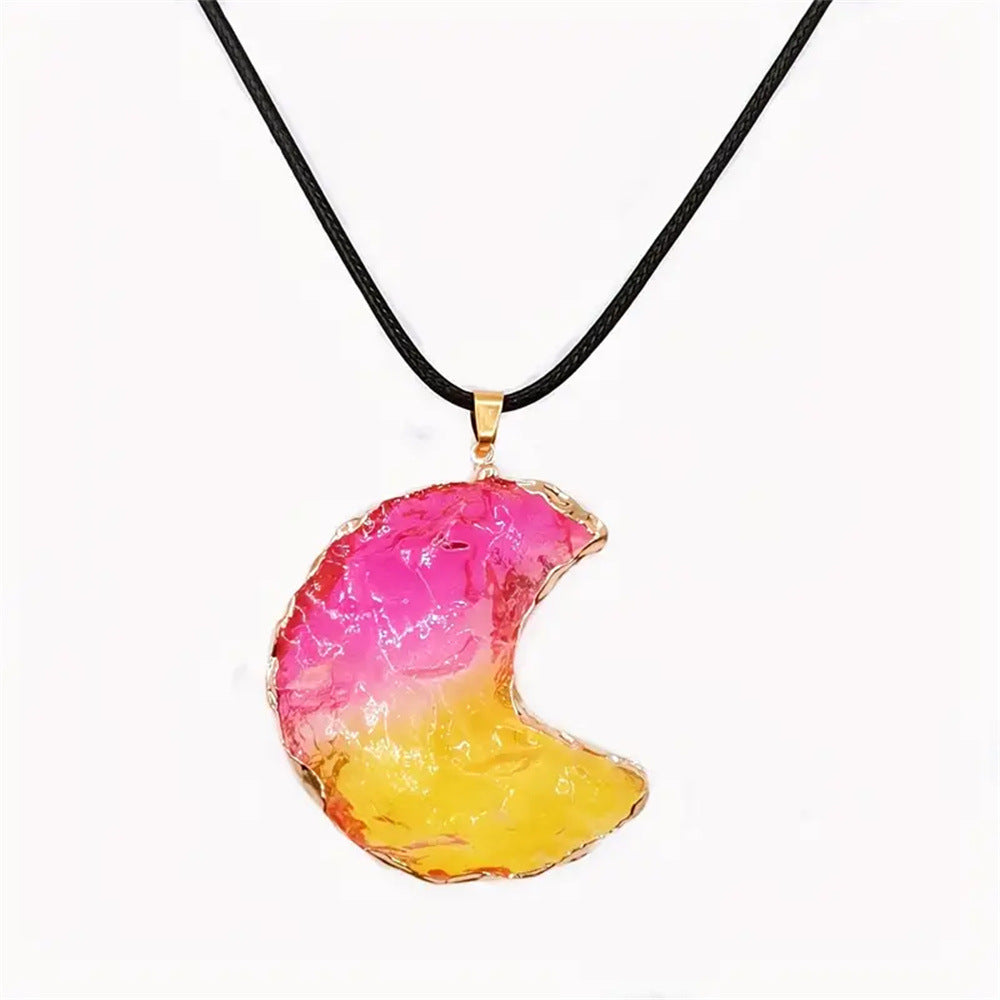 Wholesale Rainbow Moon Amethyst Crystal Alloy Pendant Necklace DIY Fashion Accessory Boutique Gift