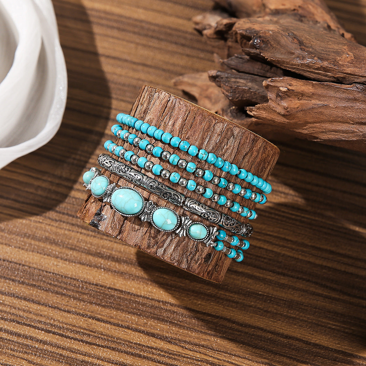 Wholesale 5-Piece Western Cowboy Retro Turquoise Bracelet Set - Fashion Accessory for Boutique Resale