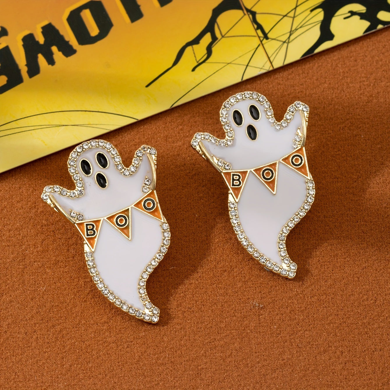 Wholesale 5pcs Halloween  Pair Halloween Cute Ghost Shape Alloy Oil Drop Earrings