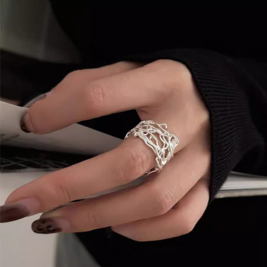 Wholesale 925 Sterling Silver Irregular Woven Mesh Ring