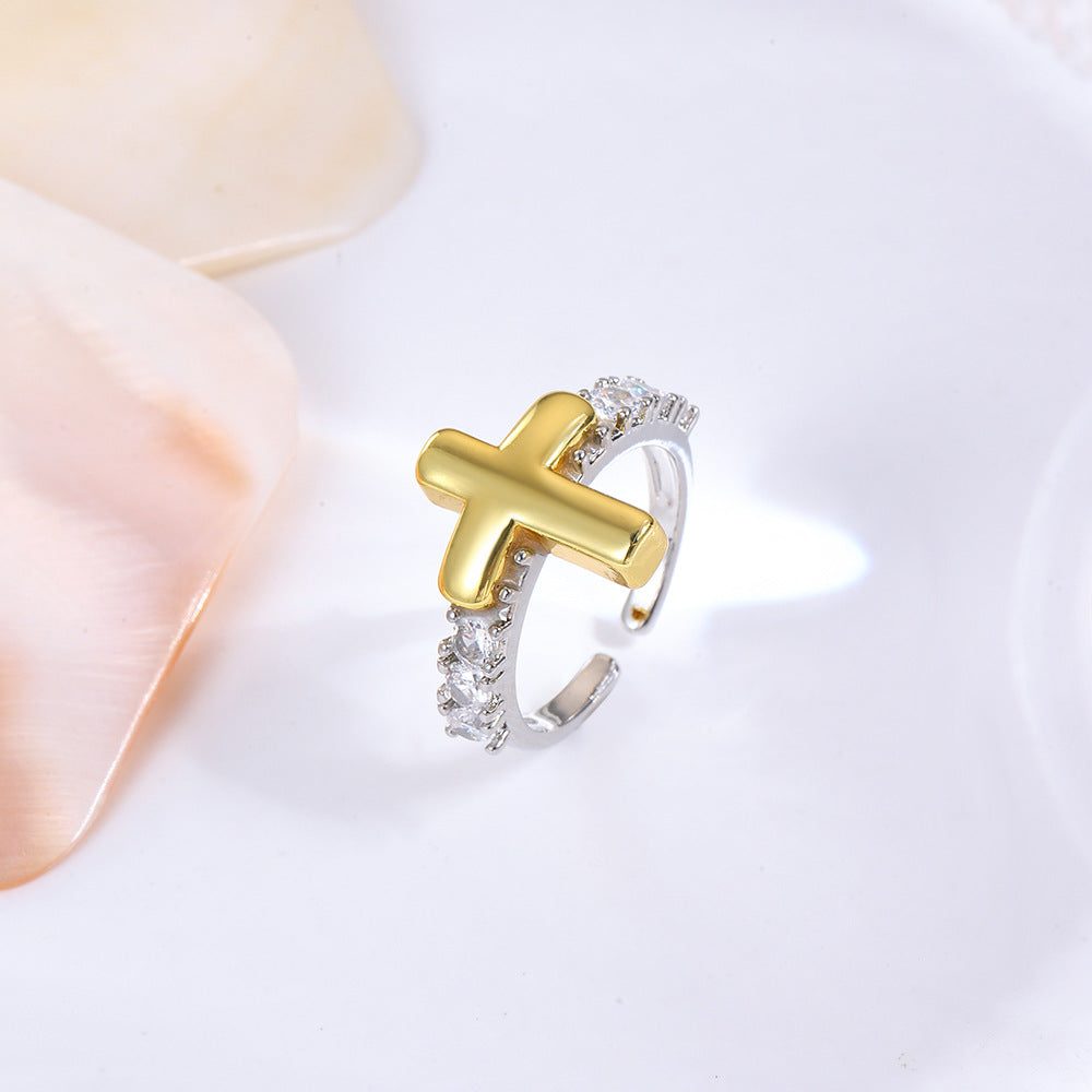 Wholesale Copper-plated heart bow five-pointed star cross butterfly two-tone ring