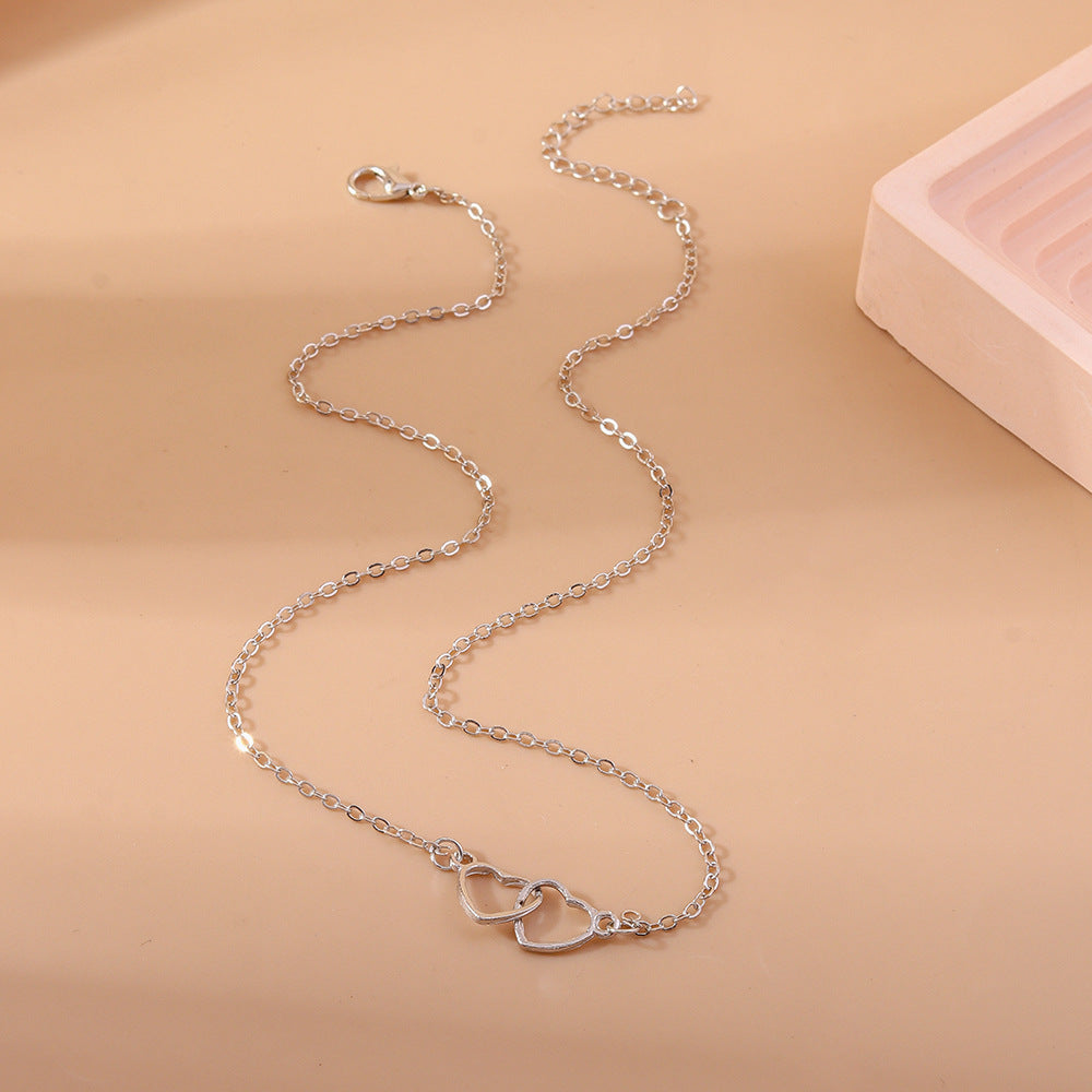 Wholesale  jewelry  creative double love clavicle chain simple  heart-to-heart necklace