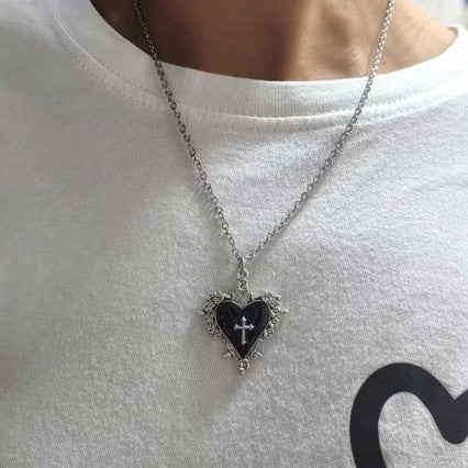 Wholesale Gothic Cross Heart Pendant Necklace Purple Metal Jewelry Accessory Gift