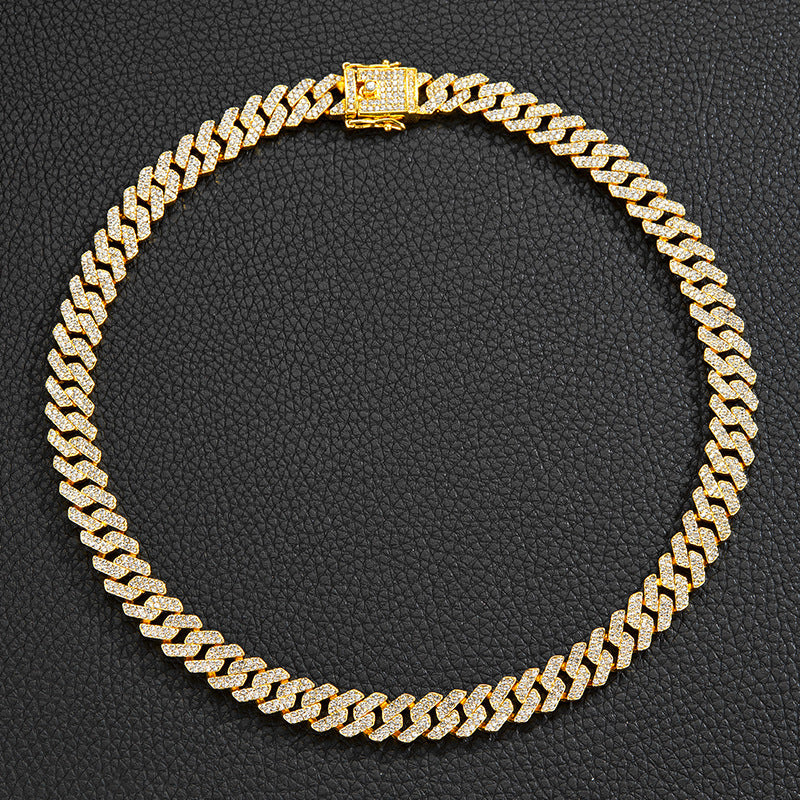 Wholesale full diamond 12mm Cuban chain men's cool necklace