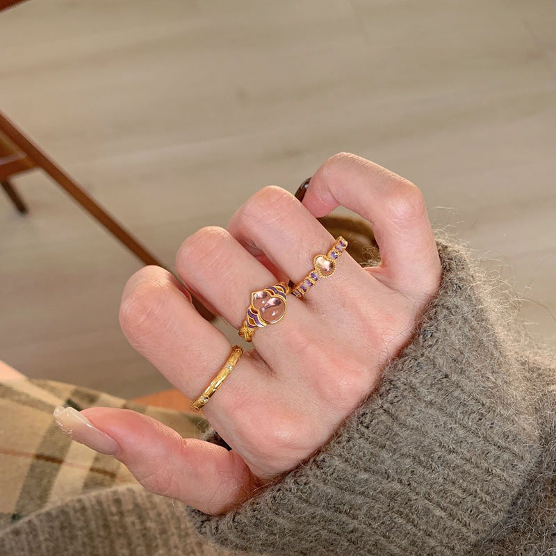 Wholesale Chinese Fine Enamel Ice Penetrating Small Gourd Ring for Women