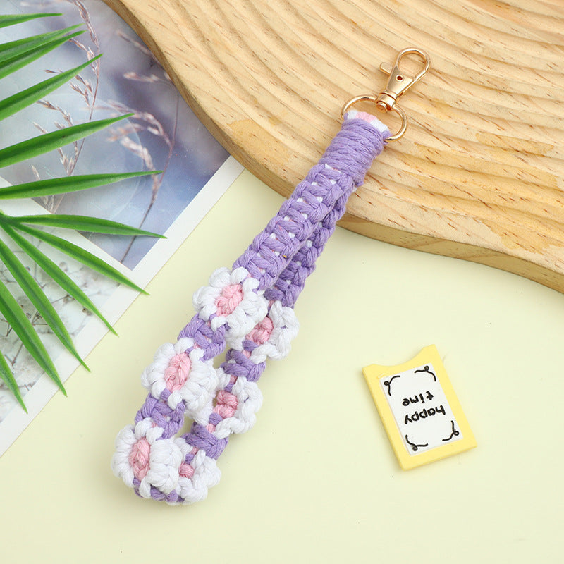 Wholesale Bohemian Handmade Woven Flower Wristband Small Daisy Keychain ACC-KC-ZhiYa035