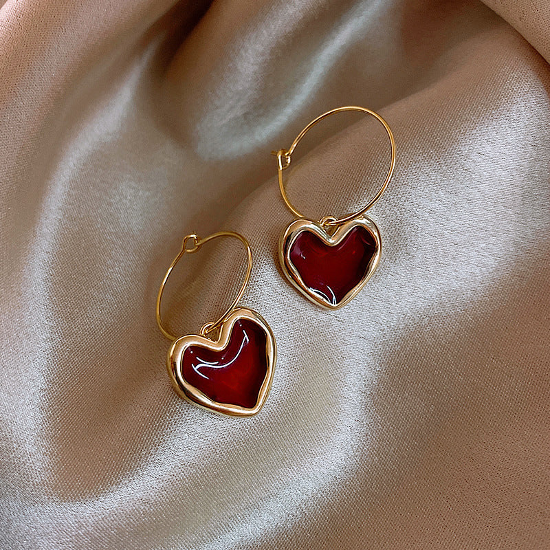 Wholesale Wine Red Love Ear Ring  Retro Heart  Earrings