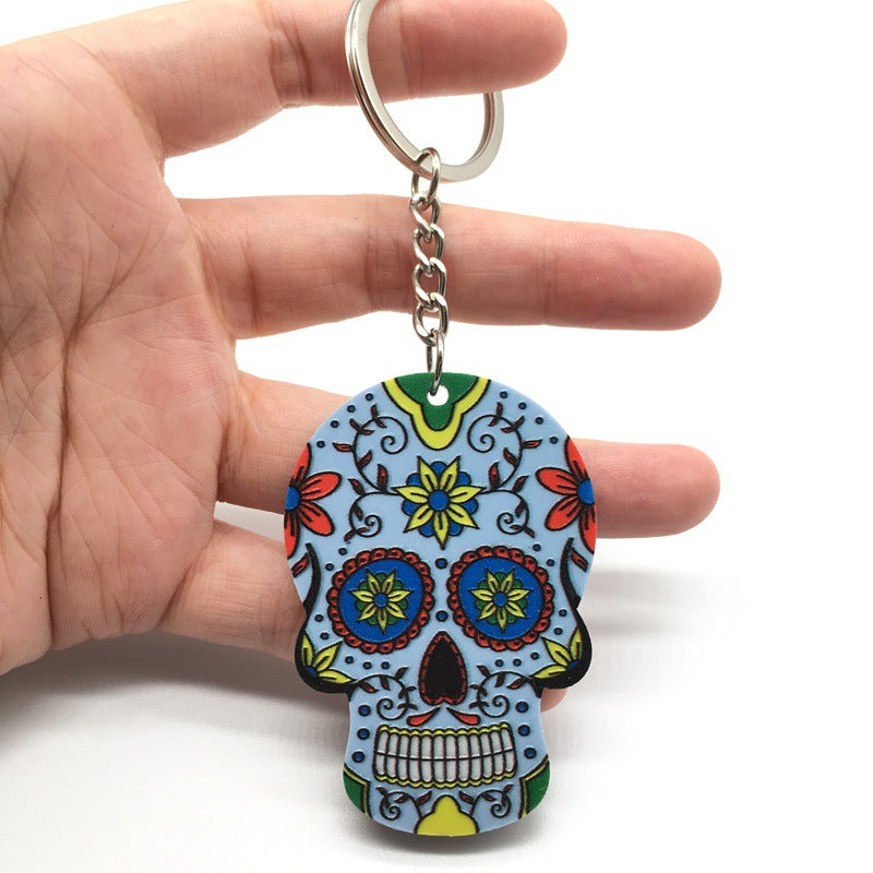 Wholesale Halloween Colorful Embossed Acrylic Skull Keychains ACC-KC-Yiyan003