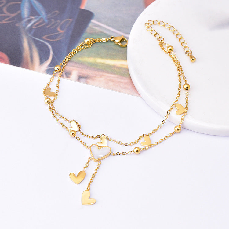 Wholesale  white shell love tassel anklet