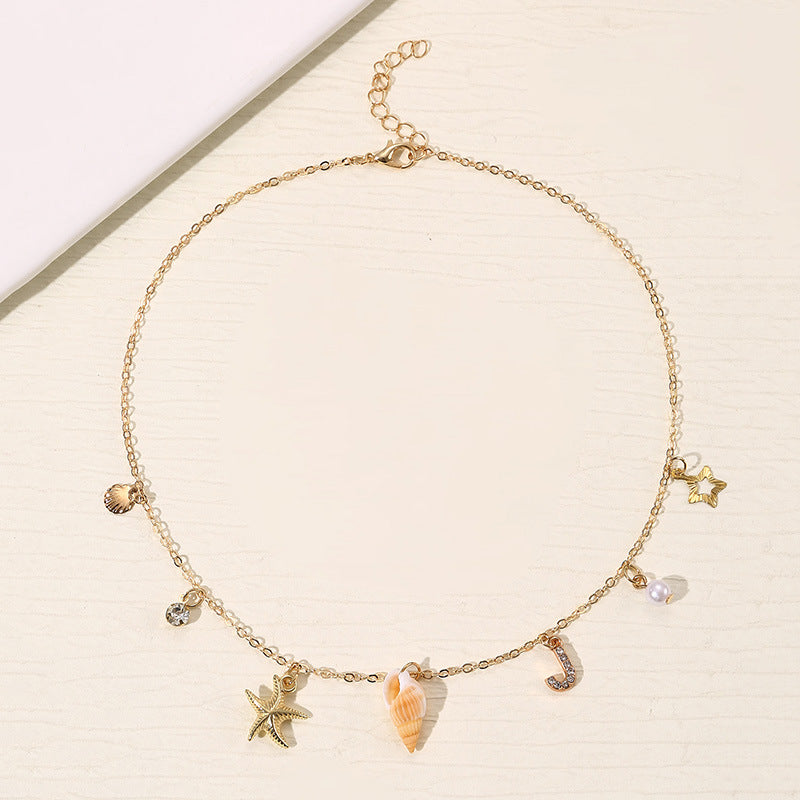 Wholesale 26 Letter Pearl Shell Necklace Beach Ocean Bohemian Style